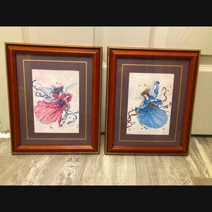 2 Vintage Reimel Abrams Watercolor Painting Christmas Angels Gold  Blowing Trump